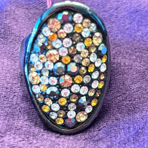 Lia Sophia Ring. Hematite metal with multicolores am we rhinestones. Size 10 - Picture 3 of 4